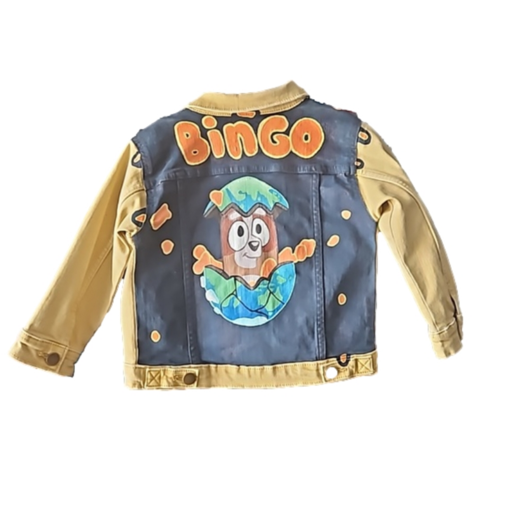 Bluey denim Jacket Bingo size 2T unisex hand painted